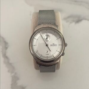 Skagen Silver Mesh Watch with Minimalist Dial